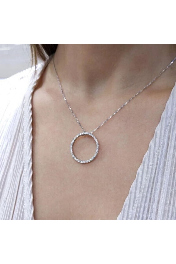 1.20Ct Round Cut Lab-Created Diamond Open Circle Pendant 14k White Gold Plated