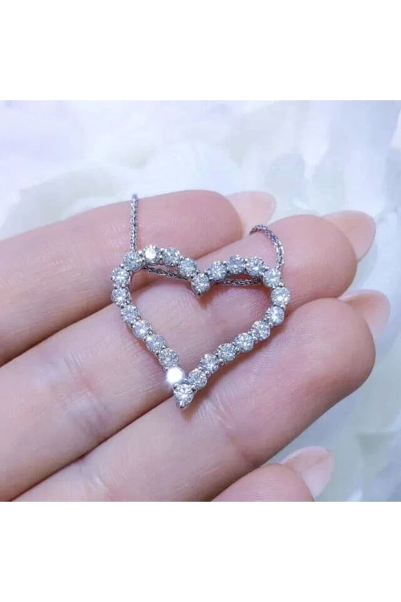 1.20Ct Round Cut Moissanite Test Pass Heart Pendant 14K White Gold Plated