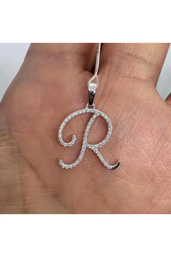 1.20Ct Round Lab Created Diamond Initial Letter R Pendant in 14K White Gold Plated