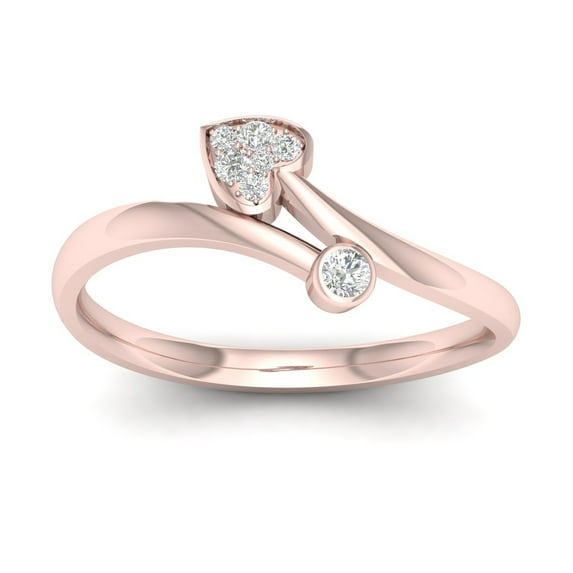 1/20Ct TDW Diamond 10K Rose Gold Bypass Heart Fashion Ring