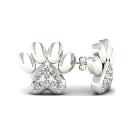 1/20Ct TDW Diamond 10K White Gold Accent Dog Paw Print earrings