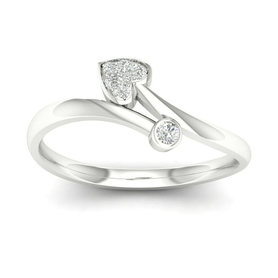 1/20Ct TDW Diamond 10K White Gold Bypass Heart Fashion Ring
