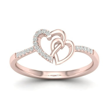 1/20Ct TDW Diamond 10k Rose Gold Heart Duos FashionRing