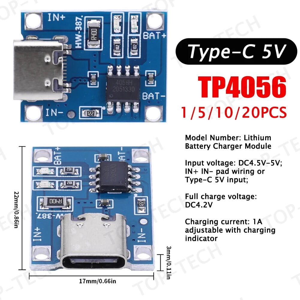 1-20PCS Type-c/Micro USB /Mini USB 5V 1A 18650 TP4056 Lithium Battery ...
