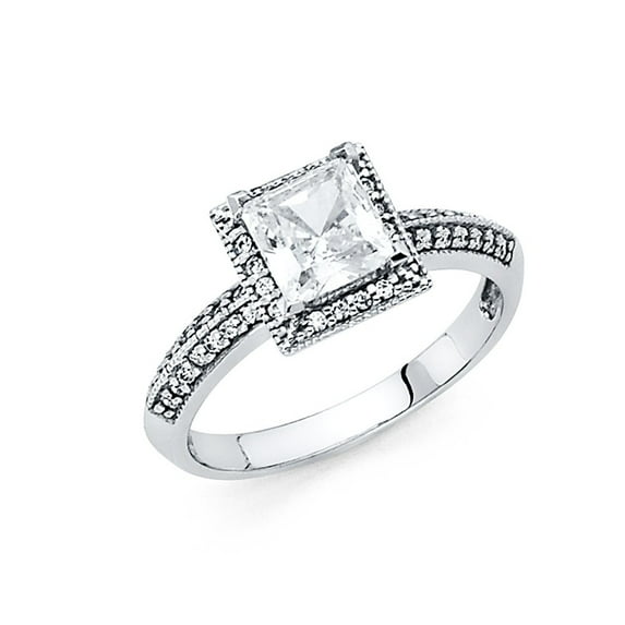 1.20ct Princess & Round Set CZ Bridal 14k White Gold Engagement Halo Ring