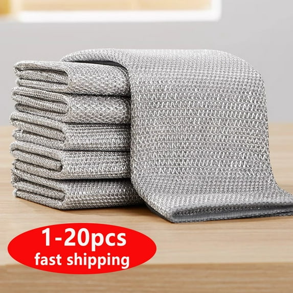 1-20pcs Magic Cleaning Cloth 2 sided Metal Steel Wire Rags For Kitchen Dishwashing Towel Cleaning Tools Non-stick Metal Rags