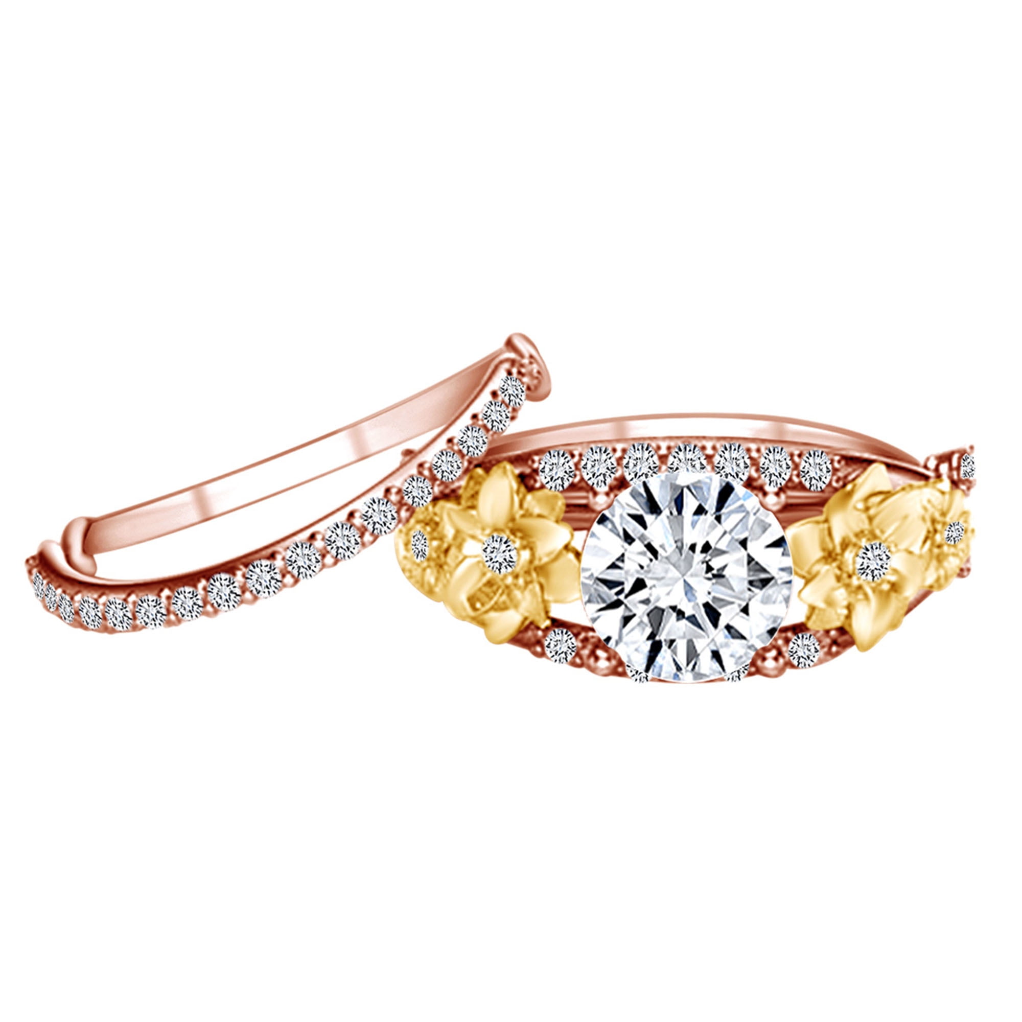 AFFY 1.21 Carat Round Shape Natural Diamond Unique Floral Wedding Ring ...