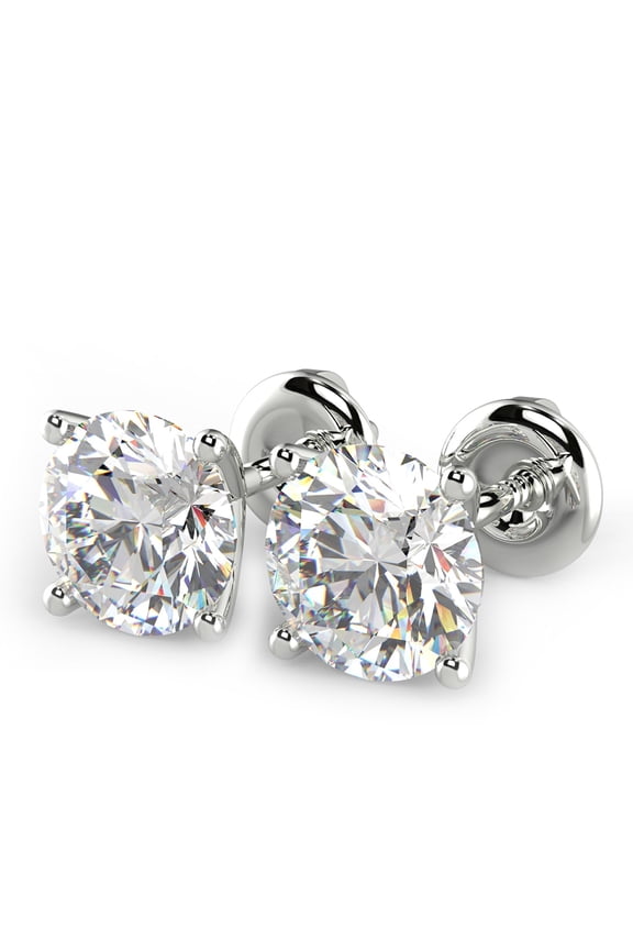 1.21 Ct Round Cut VVS2/D Diamond Stud Earrings 14K White Gold Plated Screw Back