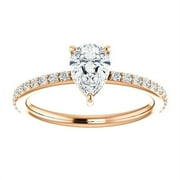 DIAMOND-CAPITALS 1.22 Ct Stunning Pear Diamond Bridal Rings for Women Solid 14K Rose Gold Size 3