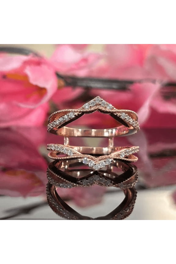 1.22Ct. White Diamond Ring Guard-Stackable Rings Wraps in 14K Rose Gold Vermeil