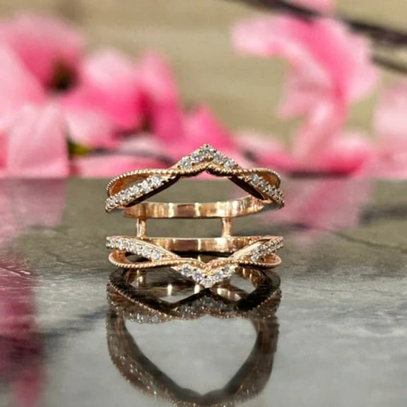 1.22Ct. White Diamond Ring Guard-Stackable Rings Wraps in 14K Rose Gold Vermeil