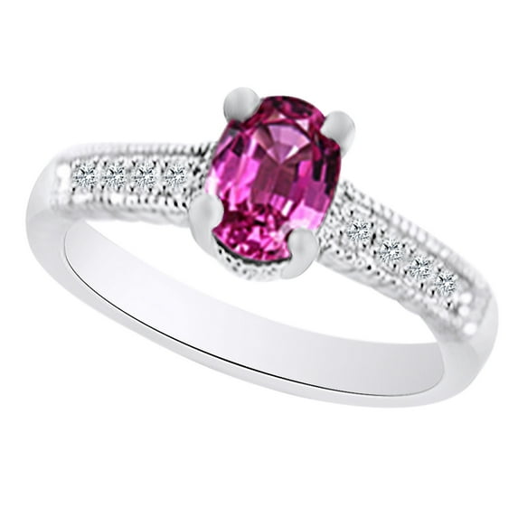 AFFY (1.22ct) Simulated Pink Sapphire & White Diamond Vintage Style Engagement Ring In 14k Solid Gold With Ring Size 13.5