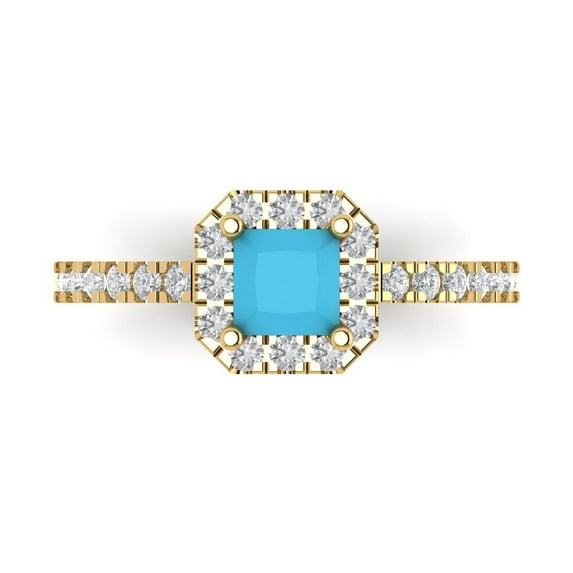 Halo Engagement Ring for Women - 0.89ct Simulated Turquoise in 14K Yellow Gold Promise Ring