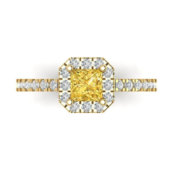 Halo Engagement Ring for Women - 0.89ct Simulated Yellow Diamond in 14K Yellow Gold Promise Ring