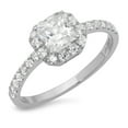 thumbnail image 1 of 1.23 ct Princess Cut Real Genuine Natural Diamond SI1-SI2 G-H 18K White Gold Halo Promise Wedding Statement Engagement Designer Ring W/ Crystal side stones size 6, 1 of 7