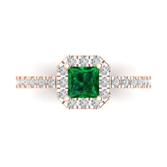 Clara Pucci 14K Rose Gold 0.89ct Emerald Halo Ring for Women