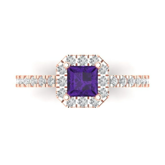 Halo Engagement Ring for Women - 0.89ct Natural Amethyst in 14K Rose Gold Promise Ring