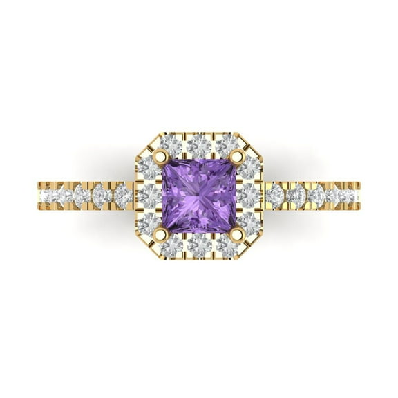 Halo Engagement Ring for Women - 0.89ct Simulated Alexandrite in 18K Yellow Gold Promise Ring