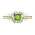 thumbnail image 1 of 0.89 ct Princess Cut Natural Peridot with Simulated Diamond Halo Accents 18K Yellow Gold Womens Engagement Ring, 1 of 5