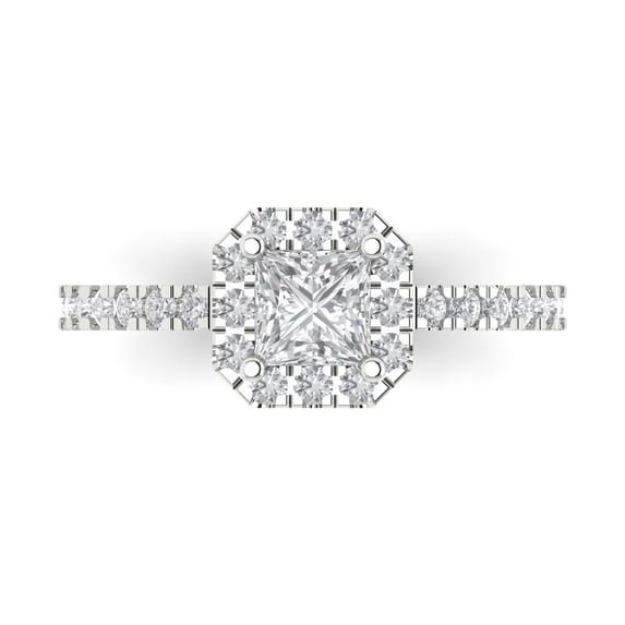 Clara Pucci 14K White Gold Solid Gold WhiteSapphire Halo Anniversary Ring for Women - 0.89 cttw Princess Cut