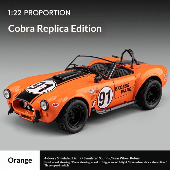 1:24 1965 Shelby Cobra Convertible Roadster Model Simulation Sound Light Pulling Tire Shock Absorbing Boys Birthday Gift