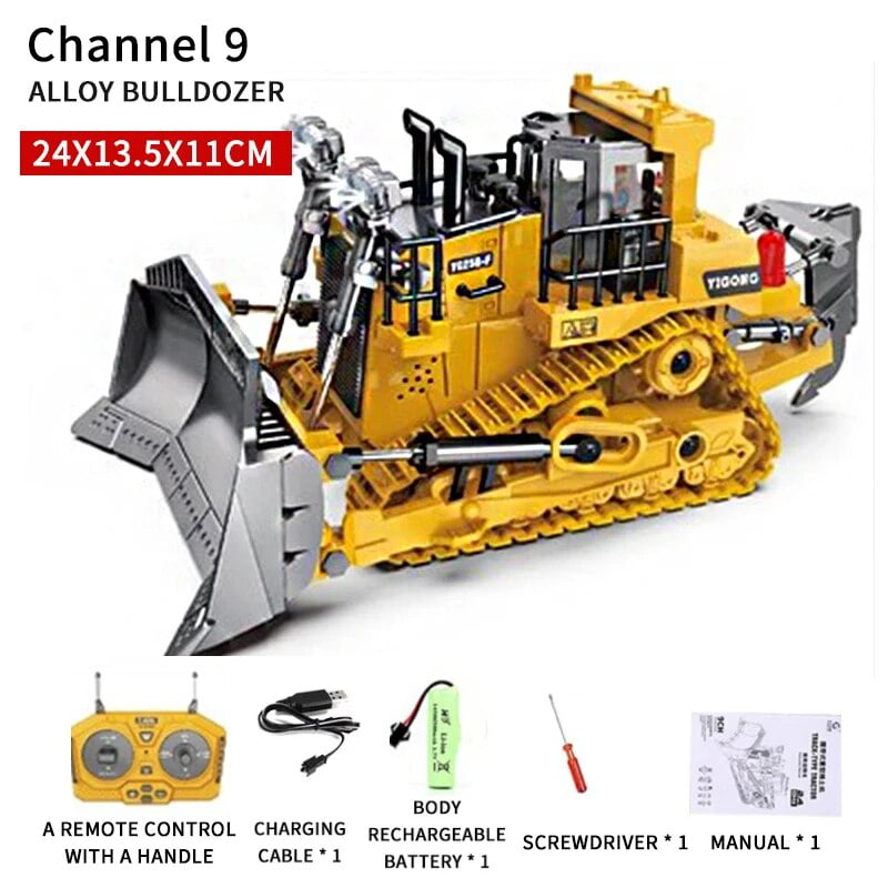 1 24 2.4G Remote Control Crawler Heavy Bulldozer Dump Truck 9 Channel Children RC Engineering