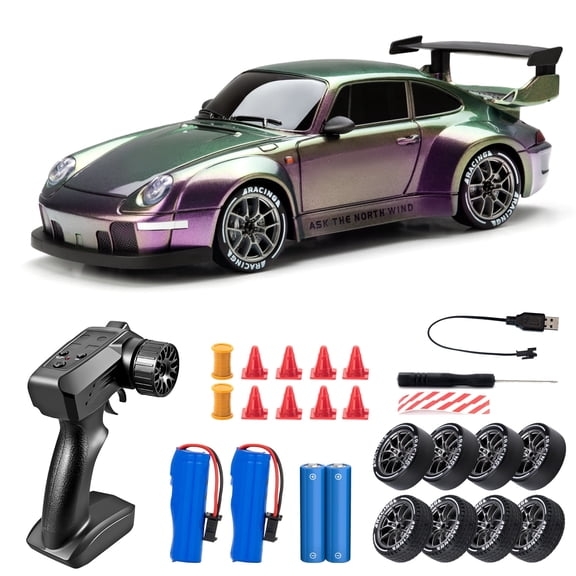 1:24 4WD RC Drift Car, 2.4G Remote Control High-Speed Racing Sports Toy with LED Lights & Tire Roadblocks, 20KM/H Top Speed, Gradient Purple