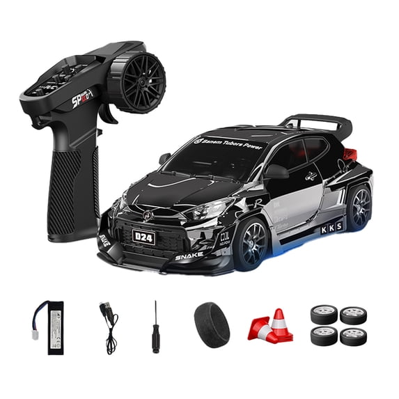 1:24 4WD RC Drift Car for Adults, D24 High Speed Remote Control Racing Car with Gyro, LED Lights, Dual Tire Modes, Full Proportional Steering RTR- ( Q4 Chrome-Plated / D24-04 )