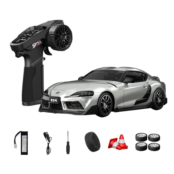 1:24 4WD RC Drift Car for Adults, D24 High Speed Remote Control Racing Car with Gyro, LED Lights, Dual Tire Modes, Full Proportional Steering RTR- ( Q4 Liquid Silver / D24-01 )