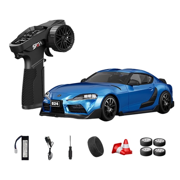 1:24 4WD RC Drift Car for Adults, D24 High Speed Remote Control Racing Car with Gyro, LED Lights, Dual Tire Modes, Full Proportional Steering RTR- ( Q5 Metallic Blue / D24-01 )