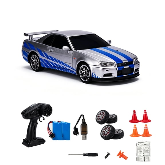 1/24 4WD RC Drift Car Alloy Diecast Racing Vehicle LED Lights High Speed Street Model for Beginners(2 Battery)
