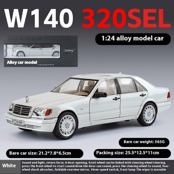 1/24 Alloy W140 320SEL Classic Limousine Alloy Diecast Model Car Sound &light Desktop Decoration Gift For Friend Present