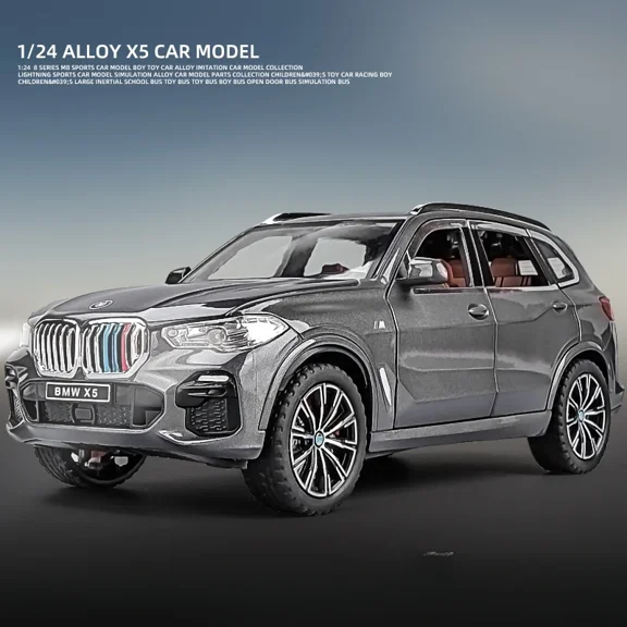 1:24 BMW X5 Models Miniature Cars Toy SUV 6 Doors Opened Vehicles Rubber Tires with Sound Light Car Children's Educational Toys