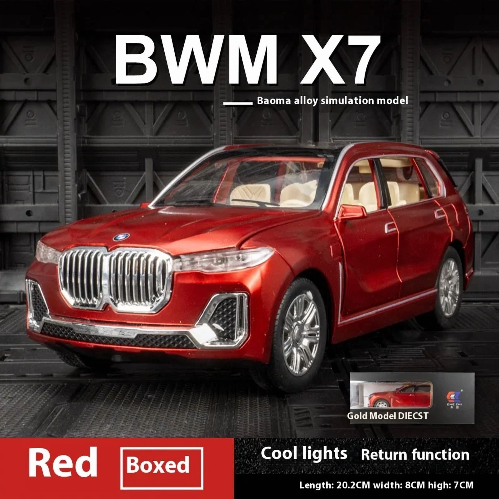 1:24 BMW X7 SUV Car Model Diecast Vehicles Alloy Toy Simulation With Six Doors Opened Sound ＆ Light Car Toys Gifts For Children