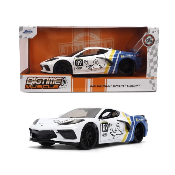 Jada Toys BIGTIME MUSCLE 1:24 2020 Chevy Corvette Stingray Die-cast Car  Opening Doors, Hood, Trunk, Rubber Tires(Blue/White)