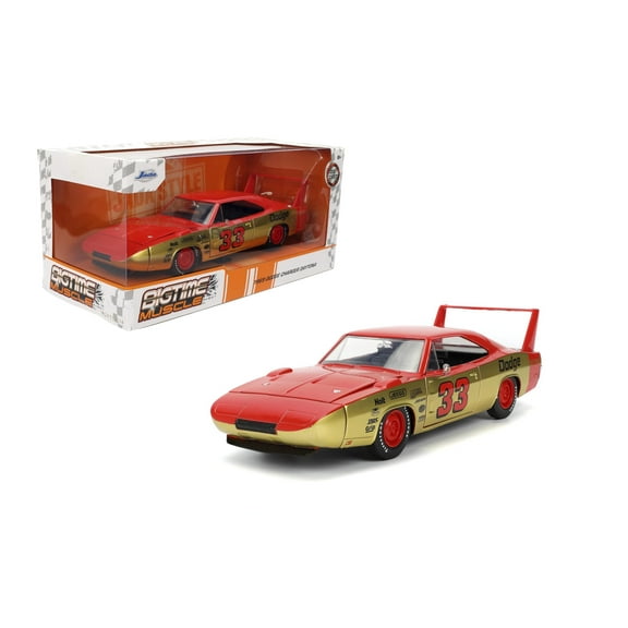 Jada Toys BIGTIME MUSCLE 1:24 1969 Dodge Charger Die-cast Car  Opening Doors, Hood, Trunk, Rubber Tires(Red/Gold)