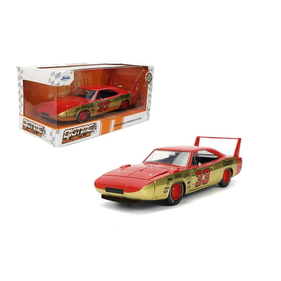 Jada Toys BIGTIME MUSCLE 1:24 1969 Dodge Charger Die-cast Car – Opening Doors, Hood, Trunk, Rubber Tires(Red/Gold)