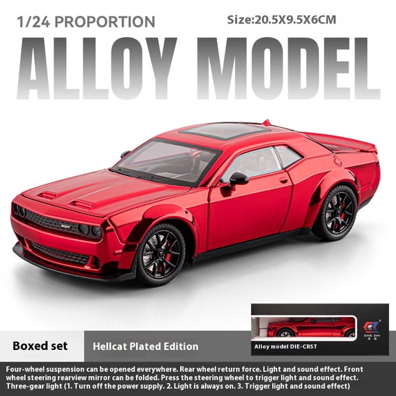 1:24 Challenger Hellcat Redeye Alloy Car Model Sound and Light Children Toy Birthday gift Miniature Voiture