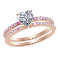 thumbnail image 1 of AFFY 1.24 Ct Simulated Pink Tourmaline & White Natural Diamond Heart Wedding Band Ring Set in 14k Rose Gold Ring Size - 4.5, 1 of 1