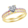 thumbnail image 1 of AFFY 1.24 Ct Simulated Pink Tourmaline & White Natural Diamond Heart Wedding Band Ring Set in 14k Yellow Gold Ring Size - 9, 1 of 1