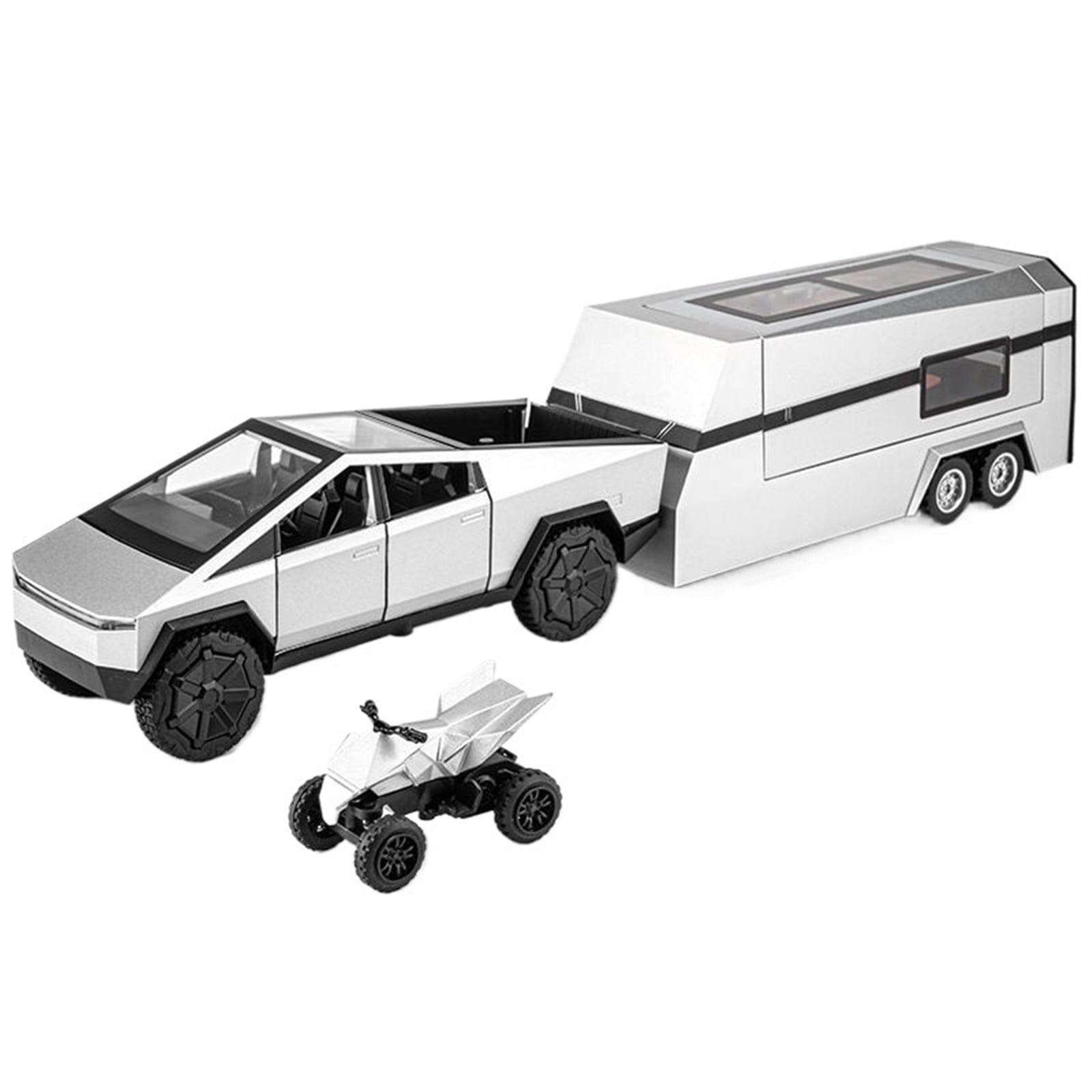 1/24 Cybers Truck Pickup Trailer Alloy Car Model Diecasts Metal Camper Van Motorhome Touring Car Model Sound Light Kids Toy Gift