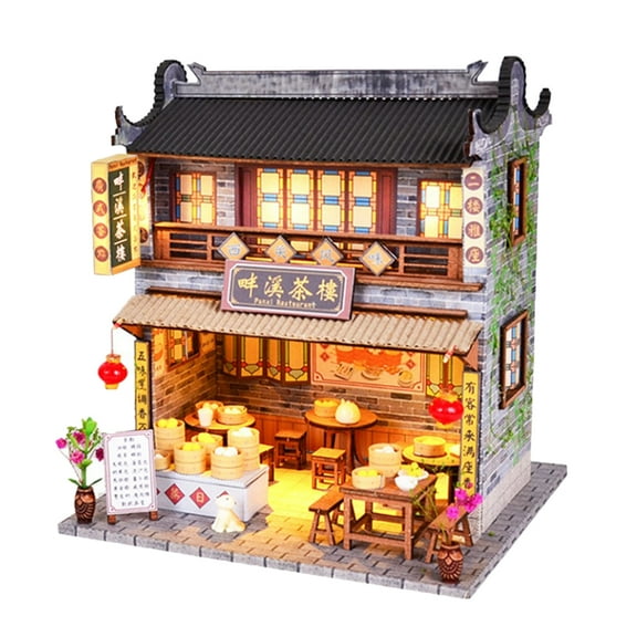 1/24 DIY Miniature Dollhouse Kits Antique Chinese Ancient Teahouse Creative Room