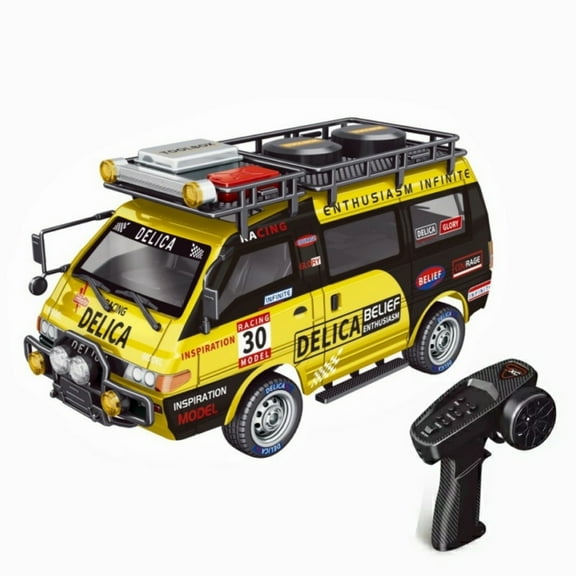 1:24 Delica 4WD RC Car, Full-Scale Station Wagon Truck with 050 Motor, 7.4V Battery, 30A ESC, LED Lights & Gearbox Shifting- Remote Control Car Toy for Adults