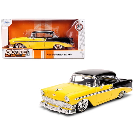 1/24 Diecast Model Car 1956 Chevrolet Bel Air Yellow and Black "Bigtime Muscle" Series by Jada
