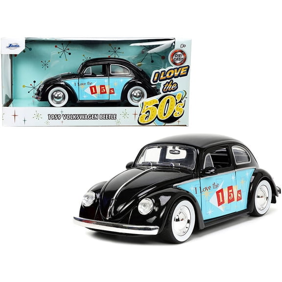 1/24 Diecast Model Car 1959 Volkswagen Beetle Black with Graphics "I Love the 50's" Series by Jada