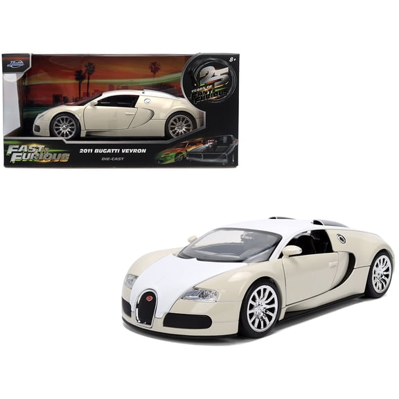 1/24 Diecast Model Car 2011 Bugatti Veyron White and Tan "Furious 7" (2015) Movie "25 Years of Fast & Furious" Series by Jada
