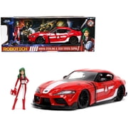1/24 Diecast Model Car 2020 Toyota Supra Red with Graphics and Miriya Sterling Diecast Figurine "Robotech" "Hollywood Rides" Series by Jada
