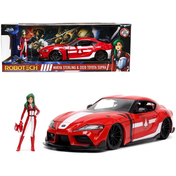 1/24 Diecast Model Car 2020 Toyota Supra Red with Graphics and Miriya Sterling Diecast Figurine "Robotech" "Hollywood Rides" Series by Jada