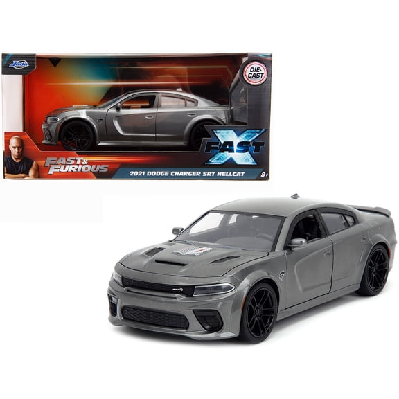 1/24 Diecast Model Car 2021 Dodge Charger SRT Hellcat Gray Metallic "Fast X" (2023) Movie "Fast & Furious" Series by Jada