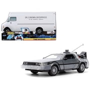 1/24 Diecast Model Car DeLorean Brushed Metal Time Machine with Lights "Back to the Future" 1985 Movie "40th Anniversary" Special Packaging "Hollywood Rides" Series by Jada